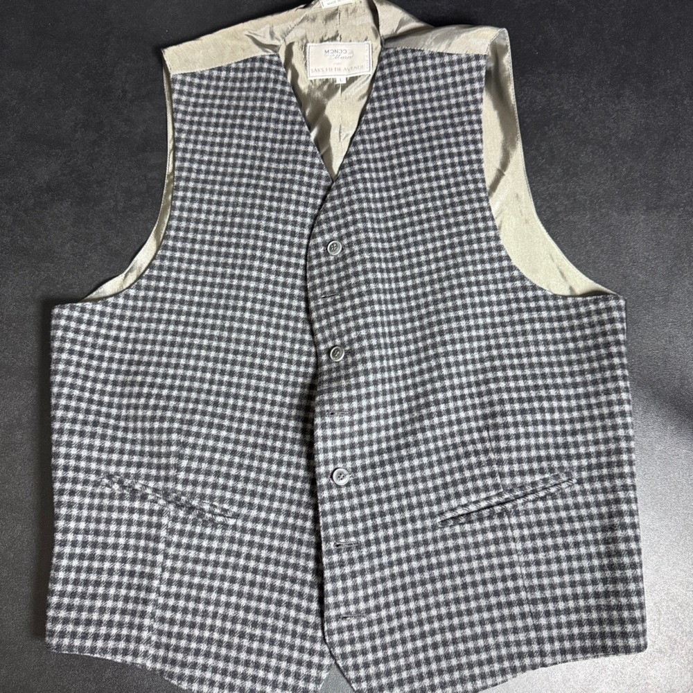 Mondo di Marco Vest Mens L Grey Houndstooth Wool Blend Made in Italy Saks Fifth